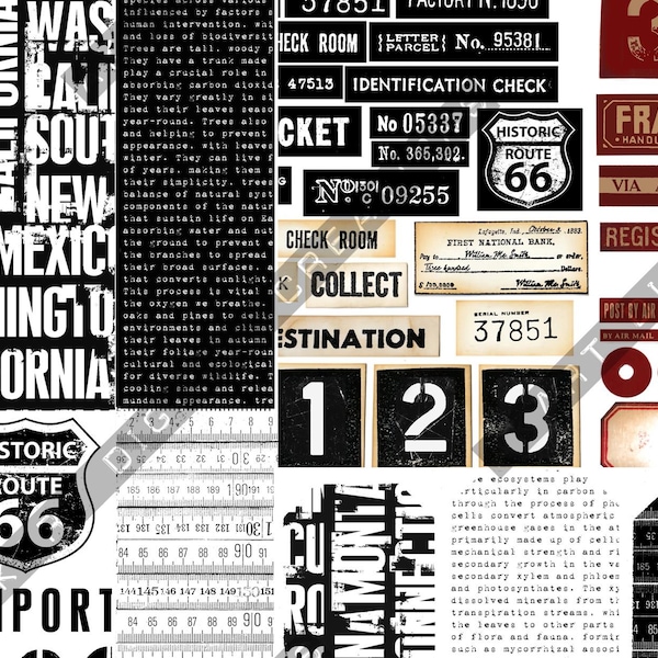 Urban Grunge Journal Kit, Stamped Ephemera, Printable Scrapbook Pages (Digital Download A4 JPG 300dpi)