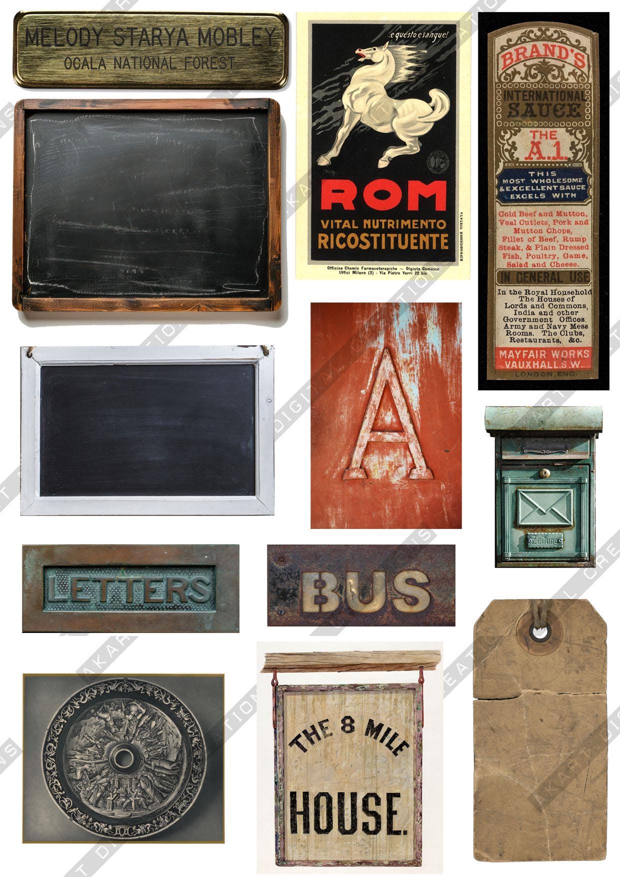 Vintage Ephemera: Old Signs, Printable Cutouts for Junk Journals (A4 ...