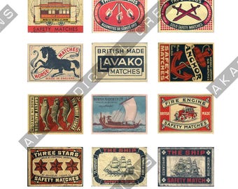 Vintage Matchbox Labels Ephemera for Junk Journaling (Digital Printable Pages)