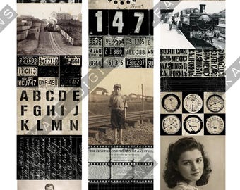 Collage Strips Vintage Industrial Grunge - Scrapbooking and Junk Journaling Ephemera