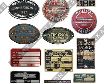 Vintage Machine Plates, 2 Printable Grungy Industrial Ephemera Cut-out Pages For Junk Journaling or Scrapbooking