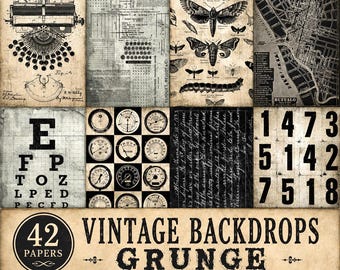Vintage Backdrops GRUNGE - 42 Printable Background Papers For Scrapbooking and Junk Journaling 6x10"