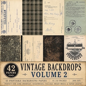 Vintage Backdrops VOLUME 2 - 42 Printable Background Papers For Scrapbooking and Junk Journaling 6x10"