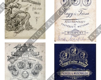 Vintage Cabinet Card Backs: Hungarian Ephemera for Junk Journals (A4 Printable JPGs)