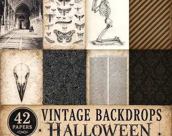 Vintage Backdrops HALLOWEEN - 42 Printable Background Papers For Scrapbooking and Junk Journaling 6x10"