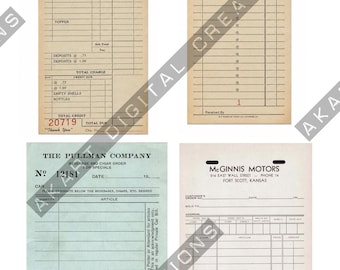 Old Invoice and Receipt Pad Pages Ephemera for Junk Journaling (Digital Printable Pages)