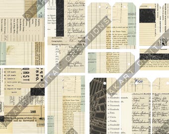 Vintage Collage Pages, Junk Journal Masterboard, Printable Tags (Digital Download A4 300dpi JPG)