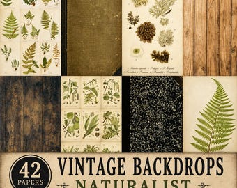 Vintage Backdrops NATURALIST - 42 Printable Background Papers For Scrapbooking and Junk Journaling 6x10"