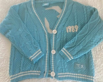 1989 Blue Taylor Folklore Star Cardigan, Star Borduursel begint, Oversized gebreide knoopsweater, cadeau voor fans