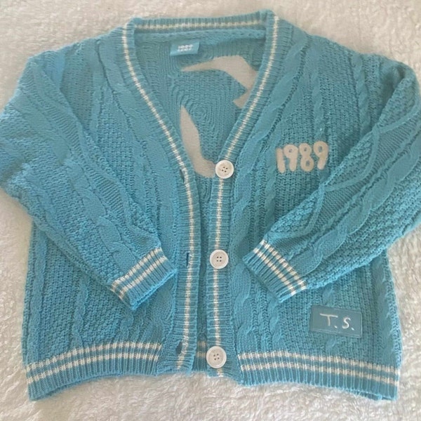 1989 Blue Taylor Folklore Star Cardigan, Star Embroidery Begins, Oversized Knitted Button Sweater, Gift for Fans