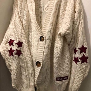 Folk Taylor Cardigan Taylor Swifte Oversized Cardigan Star Embroidered Folk Cardigan Winter Handmade Cardigan Cute Vacation Sweater