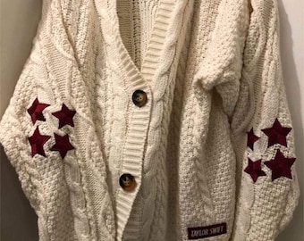 Folk Taylor Cardigan Taylor Swifte Oversized Cardigan Star Embroidered Folk Cardigan Winter Handmade Cardigan Cute Vacation Sweater