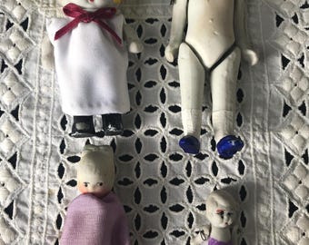 Small Bisque Ceramic Girl Dolls Made in Japan Jointed Doll House Miniatures