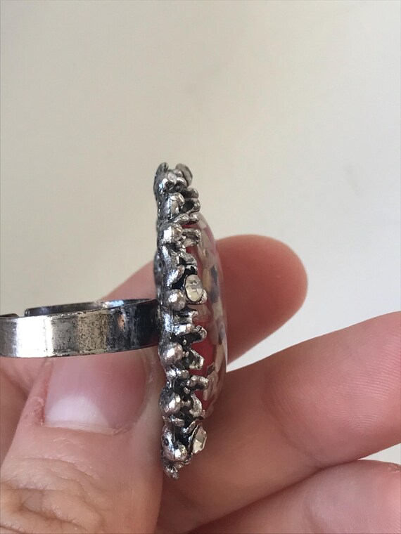 Adjustable Statement Ring With Lucite Plastic Cen… - image 5