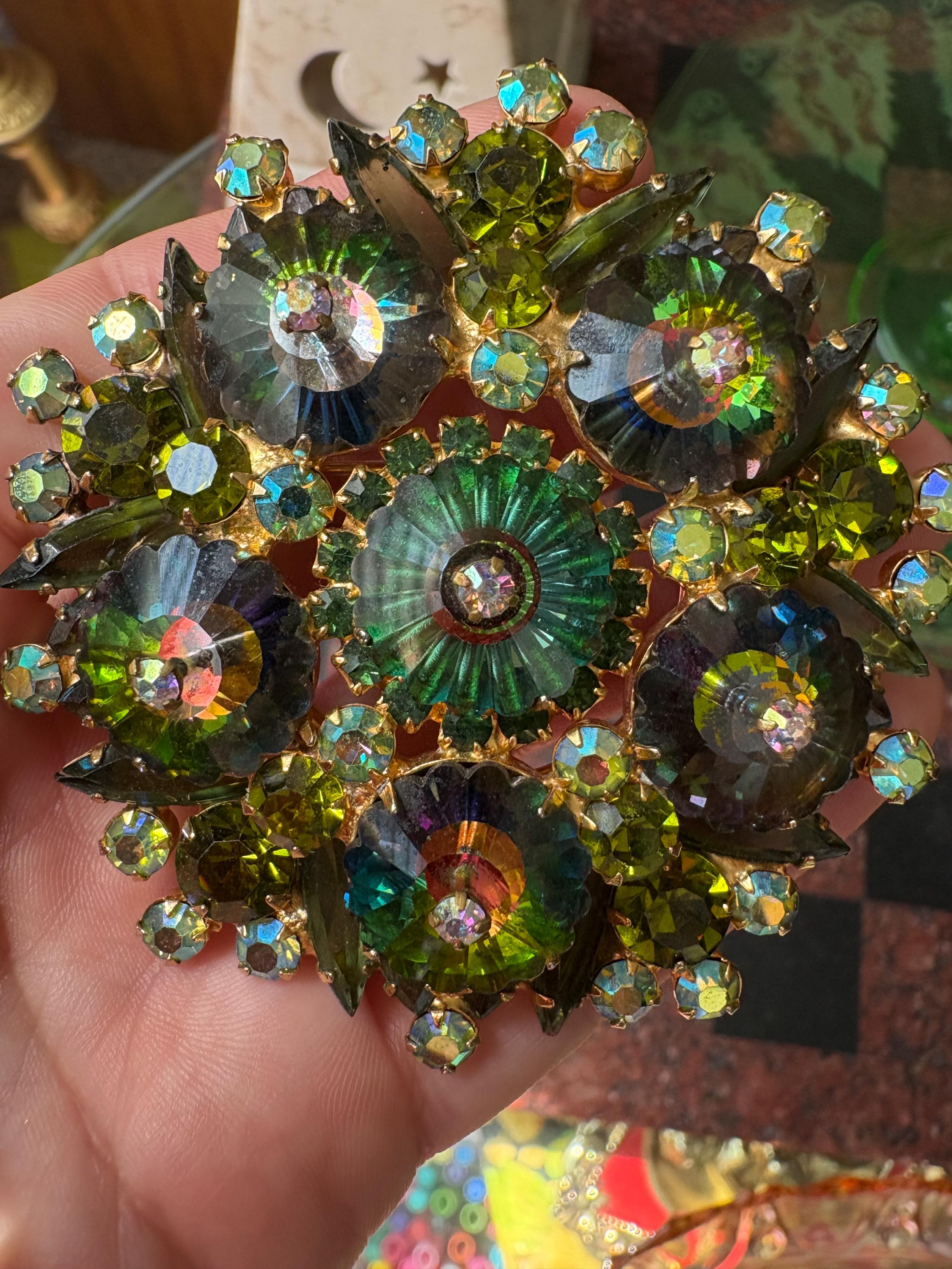 Vintage Julianna D&E Green Watermelon Rivoli Rhinestone  display picture 3