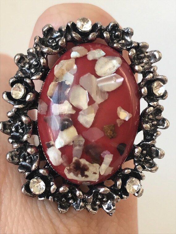 Adjustable Statement Ring With Lucite Plastic Cen… - image 1