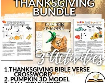 Christian Thanksgiving Bundle - 2 Bible Verse Crosswords and 3D Pumpkin Template Religious Activity Fall Craft Game