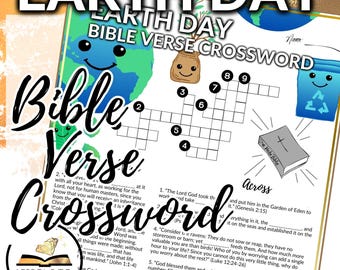 Earth Day Bible Verse Crossword Activity Worksheet Christian Religious Steward