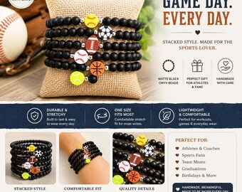 Baseball Mom Bracelet, Sports Beaded Bracelet, Game Day Jewelry, Softball Bracelet, Team Gift, Stretch Bracelet, Sports Mom Gift