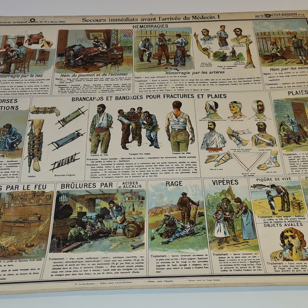 carte scolaire vintage Armand colin vidal labalche affiche rossignol france ancien santé secours galtier
