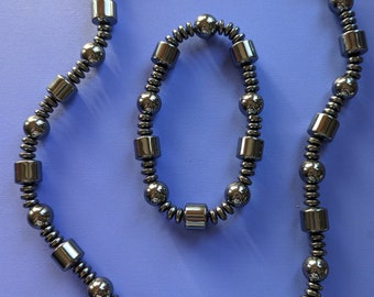 Dark grey Hematite bead necklace & bracelet set