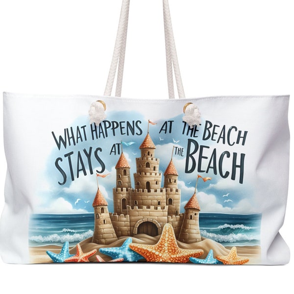Beach Bag Weekender Tote Bag, Sandcastle Starfish Waves Summer Tropical Tote Bag Vacation Overnight Tote Bag Unique Travel Bag Shopping Bag