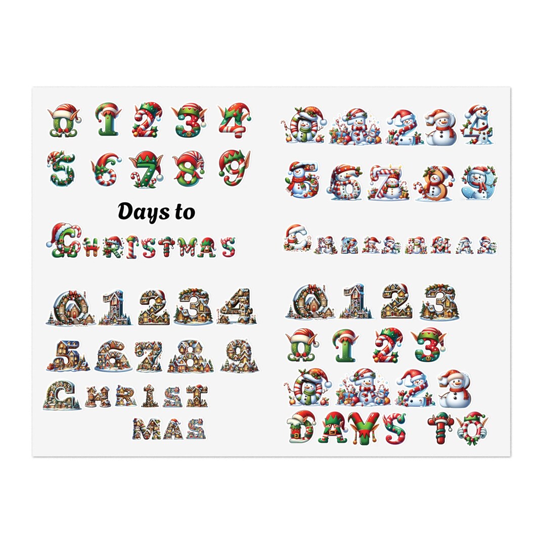 Countdown Stickers Samples Festive Countdown Sticker Sheets, Holiday Planner Stickers, Christmas ...