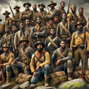 36x24 Canvas Ready to hang Frame African American Soldier Artwork - Buffalo Soldiers Historical Military Print&quot;