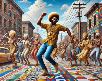 36x 24 Canvas ready to hang Afrocentric Street Dance Canvas - 70s Funk Art - African American Wall Decor - Vibrant Retro Urban Party Print