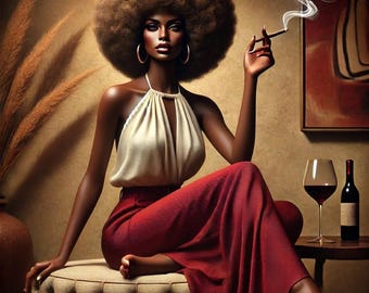 Elegant African American Woman Afro Art 36x24 Canvas Wall Decor No Frame