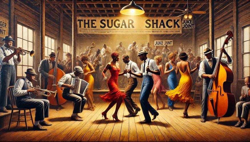 Canvas Frame 24x36 Black African American Art Juke Joint Dancing After Dark