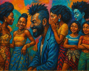 African American Wall Art, Oil Painting on Canvas, Colorful Style Portrait, Black Culture Home Decor, Vibrant Street Art, digital black art