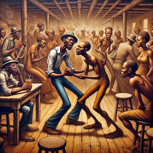 Canvastavla utan ram 36x24 Dancing Through Time A Juke Joint Celebration in Black Art