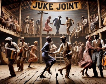 1930s Juke Joint Bliss: A Celebration of Black Culture on 24x36 canvas with wooden frame