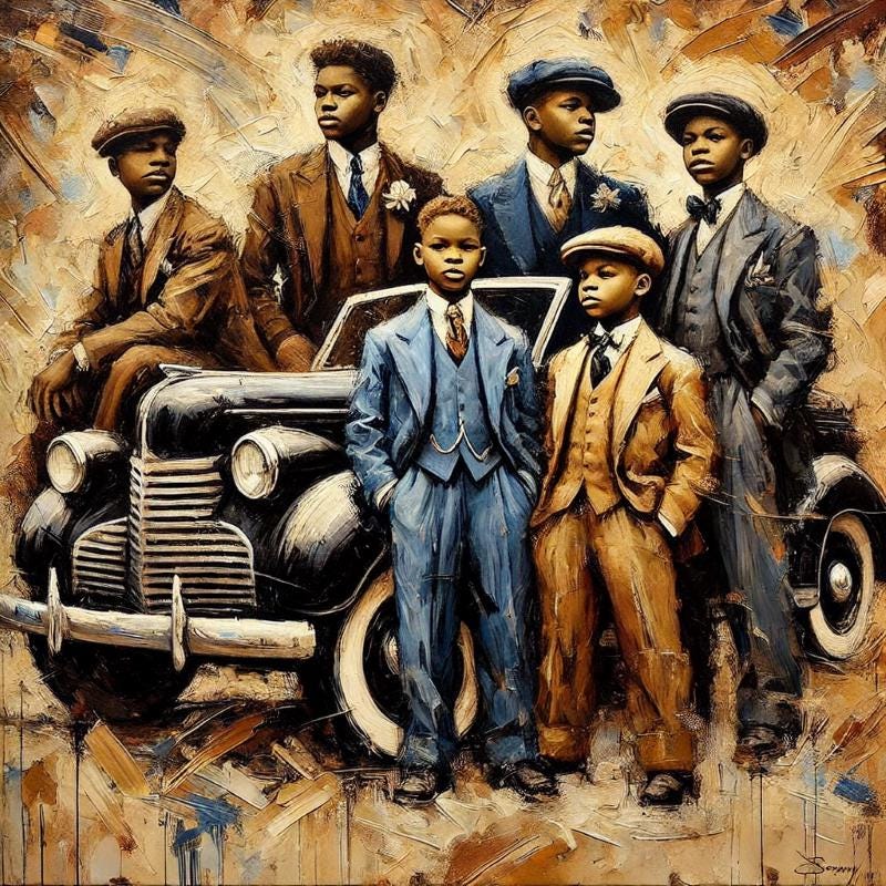 Canvas no-frame black art African American Photo, Five Boys on Car, Easter Morning, South Side Chicago, 1941, Black Art,wall art decor
