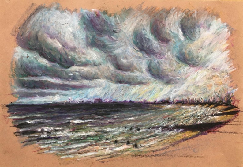 The Tide is Going Out. Original oil pastel drawing of English seascape. image 1