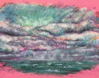 Straight Out To Sea, Original oil pastel on coloured paper. Seascape from English coastline.