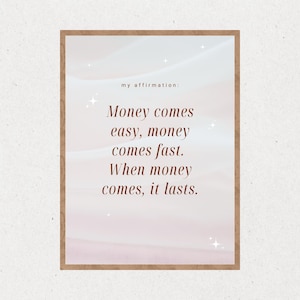 Money Affirmation Printable | Manifest Abundance & Wealth | Minimalist Wall Art