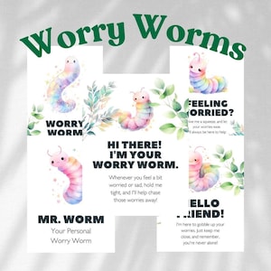 Etiquetas y tarjetas de Worry Worm para gusanos de crochet, gusanos de telar, etiquetas con poemas de Worry Worm, tarjetas para bolsos, etiquetas de regalo de Worry Worm para personas preocupadas