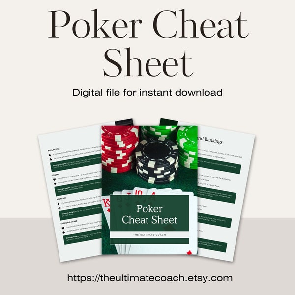 Texas Holdem Cheat Sheet Etsy