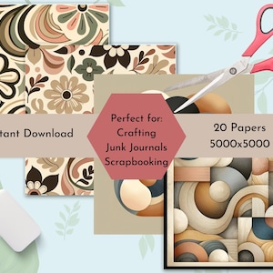 Papier numérique bohème neutre 20 motifs bohèmes fichiers JPG 300 dpi, arrière-plans en téléchargement immédiat à usage commercial, scrapbooking et travaux manuels