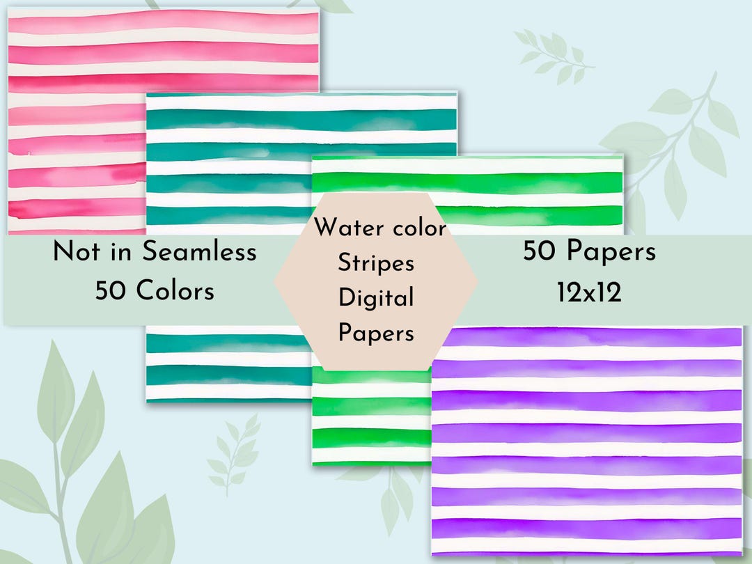 Watercolor Stripes Digital Paper 50 Rainbow and Pastel Stripe ...