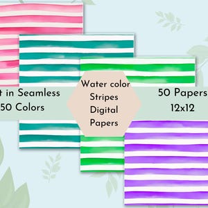 Watercolor Stripes Digital Paper 50 Rainbow and Pastel Stripe Backgrounds for Scrapbooking, Cards, Crafts,  Digital Design and more
