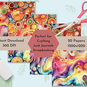 Watercolor Abstract Digital Paper Bundle 20 Patterns, Junk Journal Printable Backgrounds, Scrapbook Crafting
