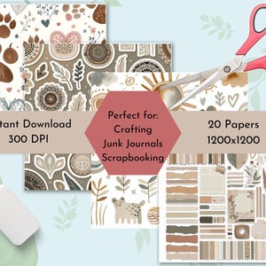 Natural Scrapbook Digital Paper 20 Natural Patterns 300 dpi JPG Files, Commercial Use Instant Download Backgrounds, Scrapbooking & Crafts