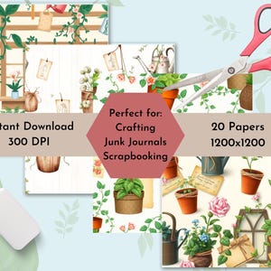 Pacote de Papel Digital Rústico Cottagecore Greenhouse com 20 Padrões, Fundos Imprimíveis para Diário de Sucata, Artesanato para Scrapbook