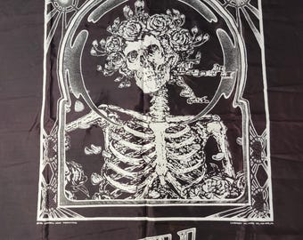Rare Grateful Dead Vintage 1986 Tapestry Wall Hanging With Skeleton 3&#39;3&quot; x 4&#39; Good Condition Slight Tear at bottom
