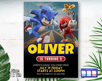Sonic the Hedgehog Invitation, Sonic Boys Birthday Party Digital Invitation, Kids Birthday Card, Digital Download, Editable Template