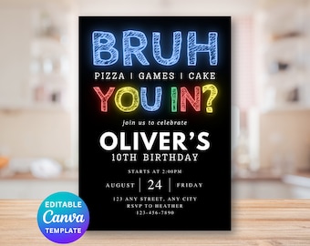 Bruh Birthday Invitation, Boy Pool Birthday Party, Digital Invitation, Bruh It's My Birthday, Teenager Birthday, Editable Canva Template