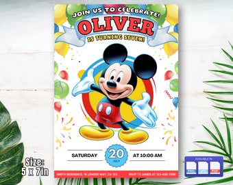 Mickey Mouse Invitation, Mickey Birthday Party Digital Invitation, Cartoon Kids Birthday Invite, Digital Download, Editable Template